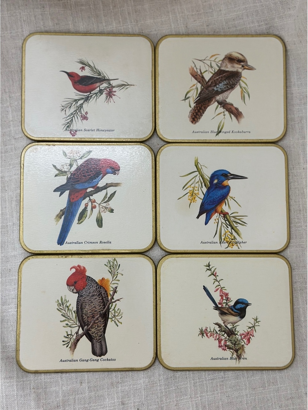 Set of 6 Vintage Mid-Century Jason Australian Birds in Trees Cork-Back Coasters
